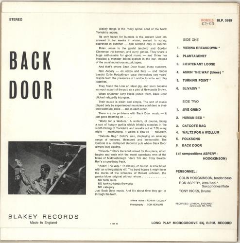 【英 BLAKEY RECORDS オリジナルLP】 BACK DOOR S/T 英 BLAKEY RECORDS オリジナルLP】 BACK DOOR S/T